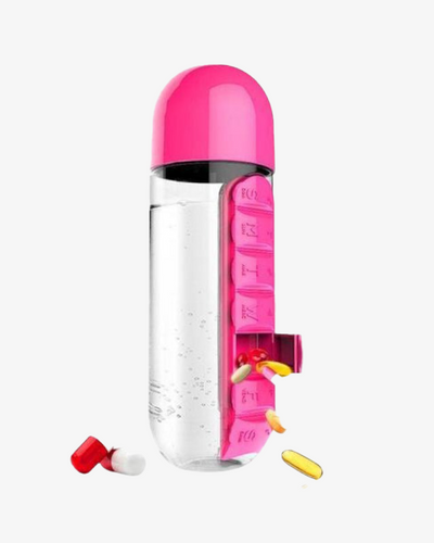 Bouteille d'Eau Portable 2 en 1 avec Pilulier Organisateur de Médicaments