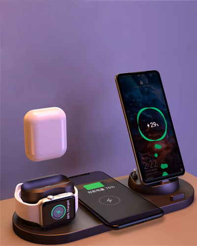 Chargeur Sans Fil 6 en 1 Multifonction Station de Charge Rapide pour Smartphones et Accessoires Connectés