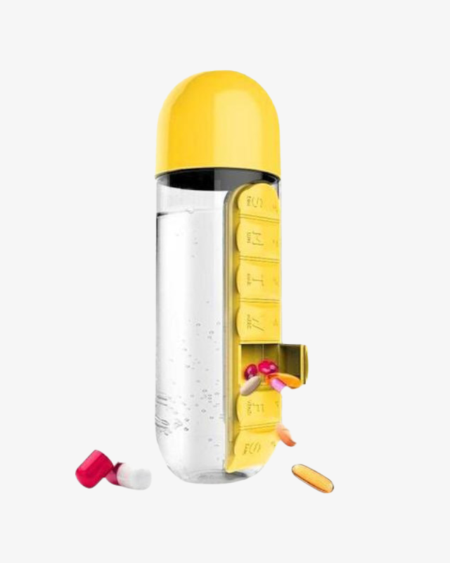 Bouteille d'Eau Portable 2 en 1 avec Pilulier Organisateur de Médicaments