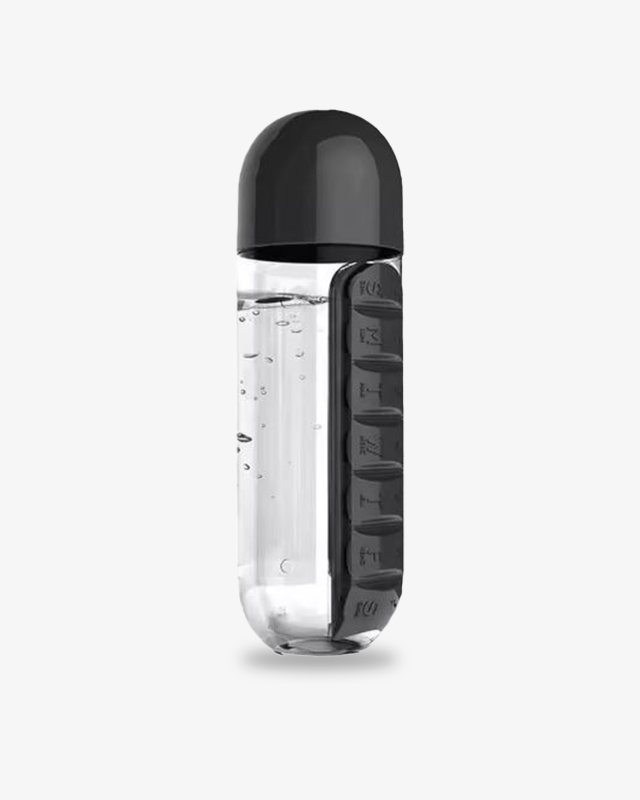 Bouteille d'Eau Portable 2 en 1 avec Pilulier Organisateur de Médicaments